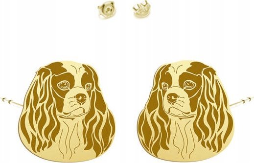 Radziszewska Jewellery Kolczyki Złote z Psem Cavalier King Charles Spaniel 925 Wkrętki Dedykacja