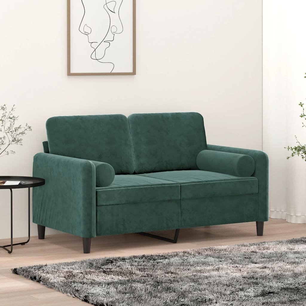 vidaXL 2-osobowa sofa z poduszkami, ciemnozielona, 120 cm, aksamit