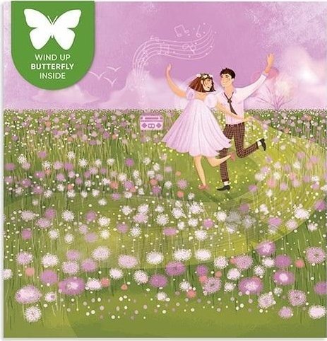 Karnet kwadrat z latającym motylkiem Ślub Polana