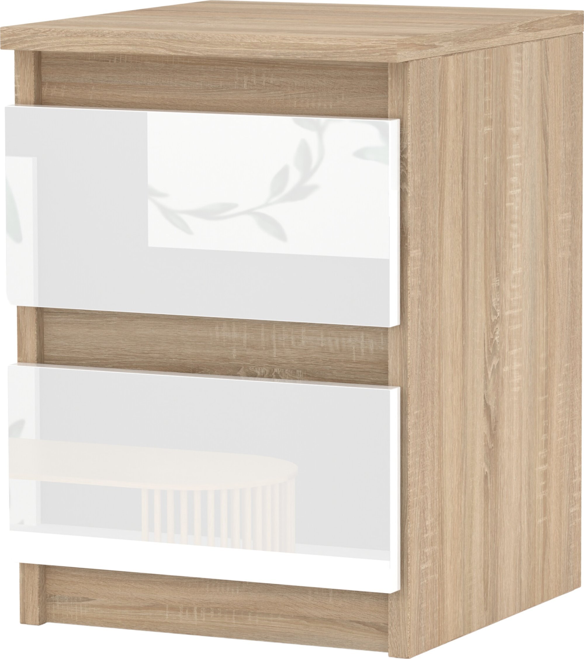 Stiv-Meble SZAFKA NOCNA DĄB SONOMA BIAŁA POŁYSK 30CM 2 SZUFLADY STOLIK RTV DO SYPIALNI