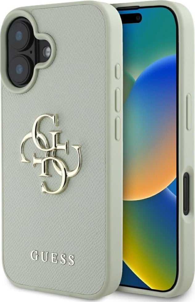 Guess Grained Big 4G Logo Small Classic Logo case for iPhone 16 green