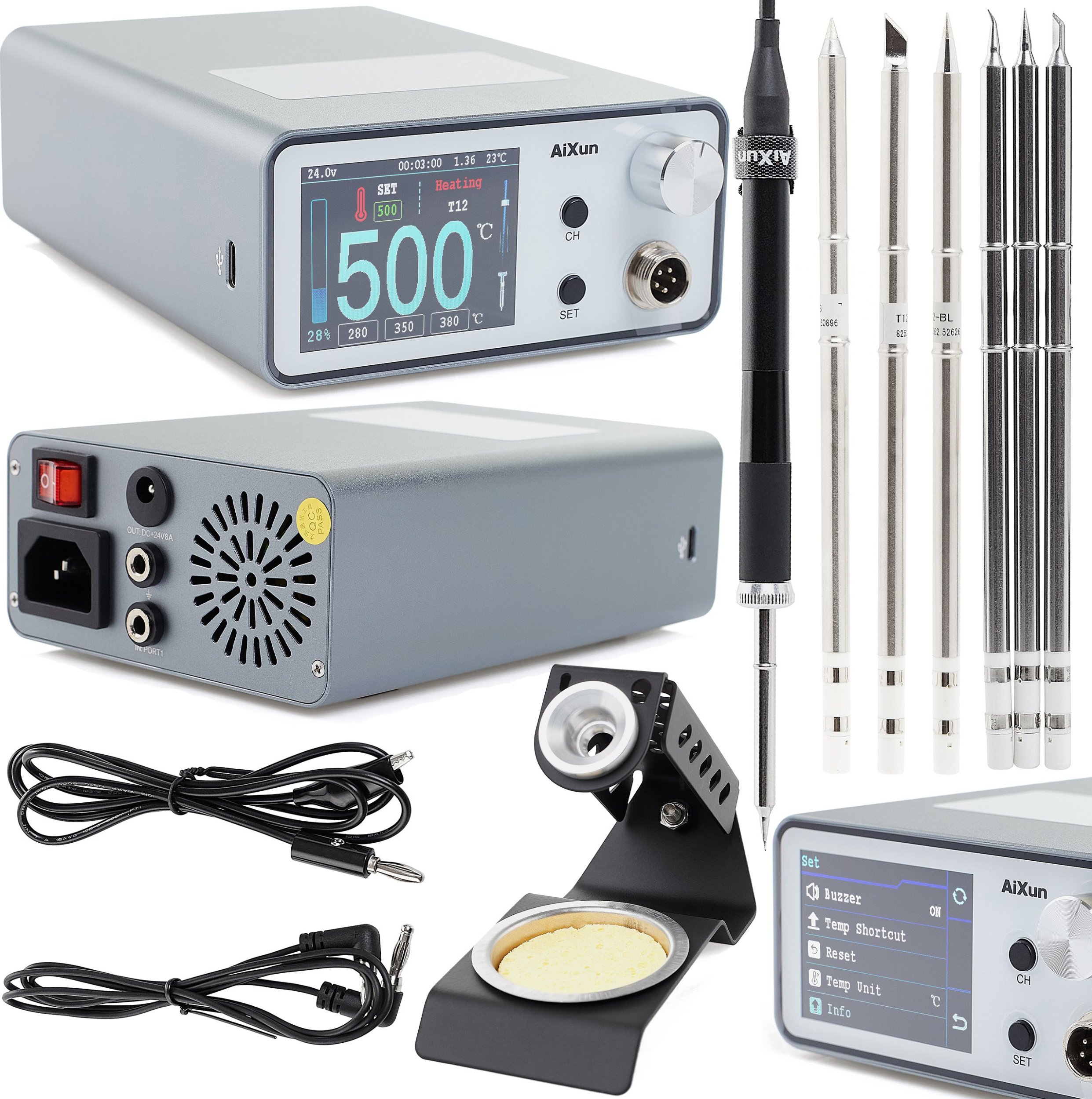 Stacja Lutownicza 200W Aixun T3A 6x Groty T12 J02 KU IL B BL KR