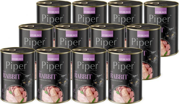 Mokra karma dla kota Piper Animals Sterilised z królikiem zestaw 12 x 400 g