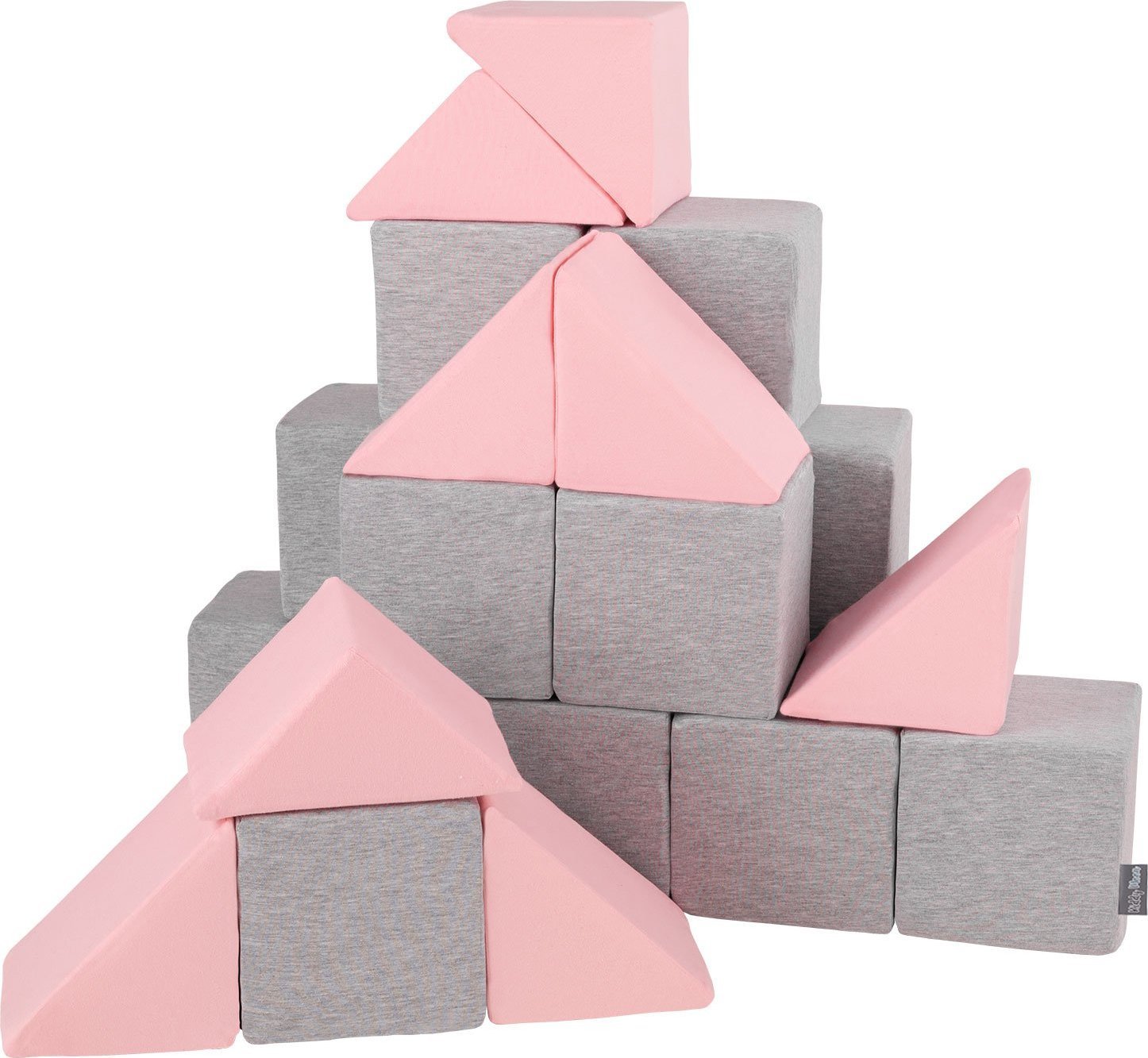 KiddyMoon Miękkie klocki 14cm mix: jasnoszary-różowy 24 Zabawka klocki z pianki