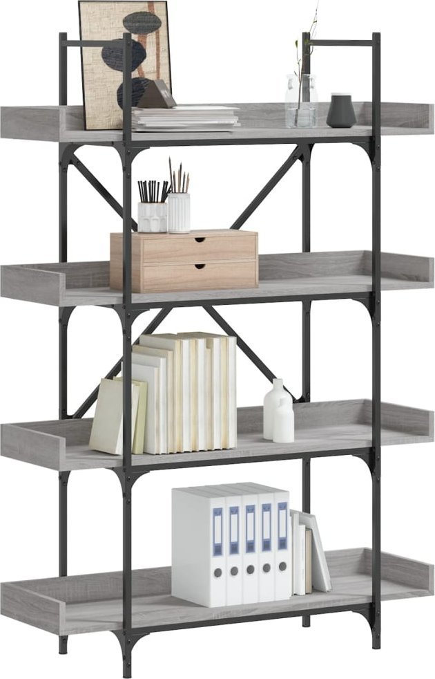 vidaXL 4-poziomowy regał na książki, szary dąb sonoma, 100x33x145,5 cm