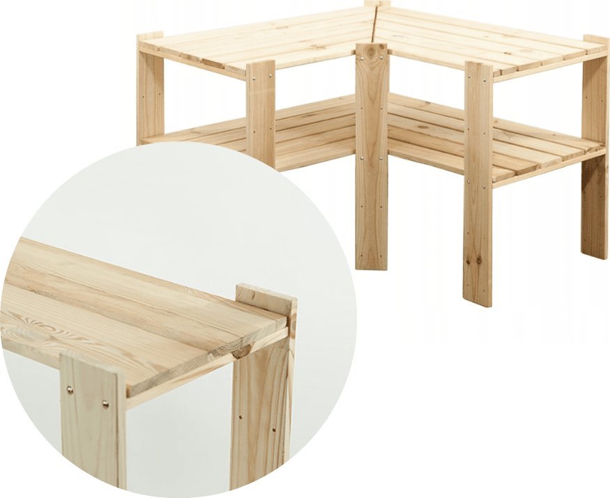 Wamar-Sosenka MAXI Regał Narożny Drewniany 64x80x50 cm 2 Półki pełne Surowy Drewno sosnowe Naturalny MAXI-2WP / Wamar-Sosenka