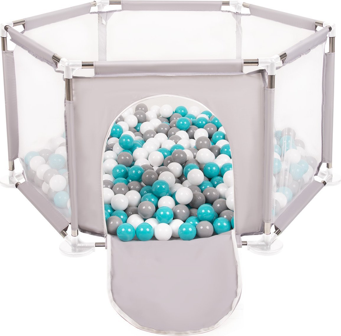 Selonis Selonis Sześciokąt składany KS-100X z piłeczkami 6cm szary: szary-biały-turkus 63x64/400piłek Zabawka kojec