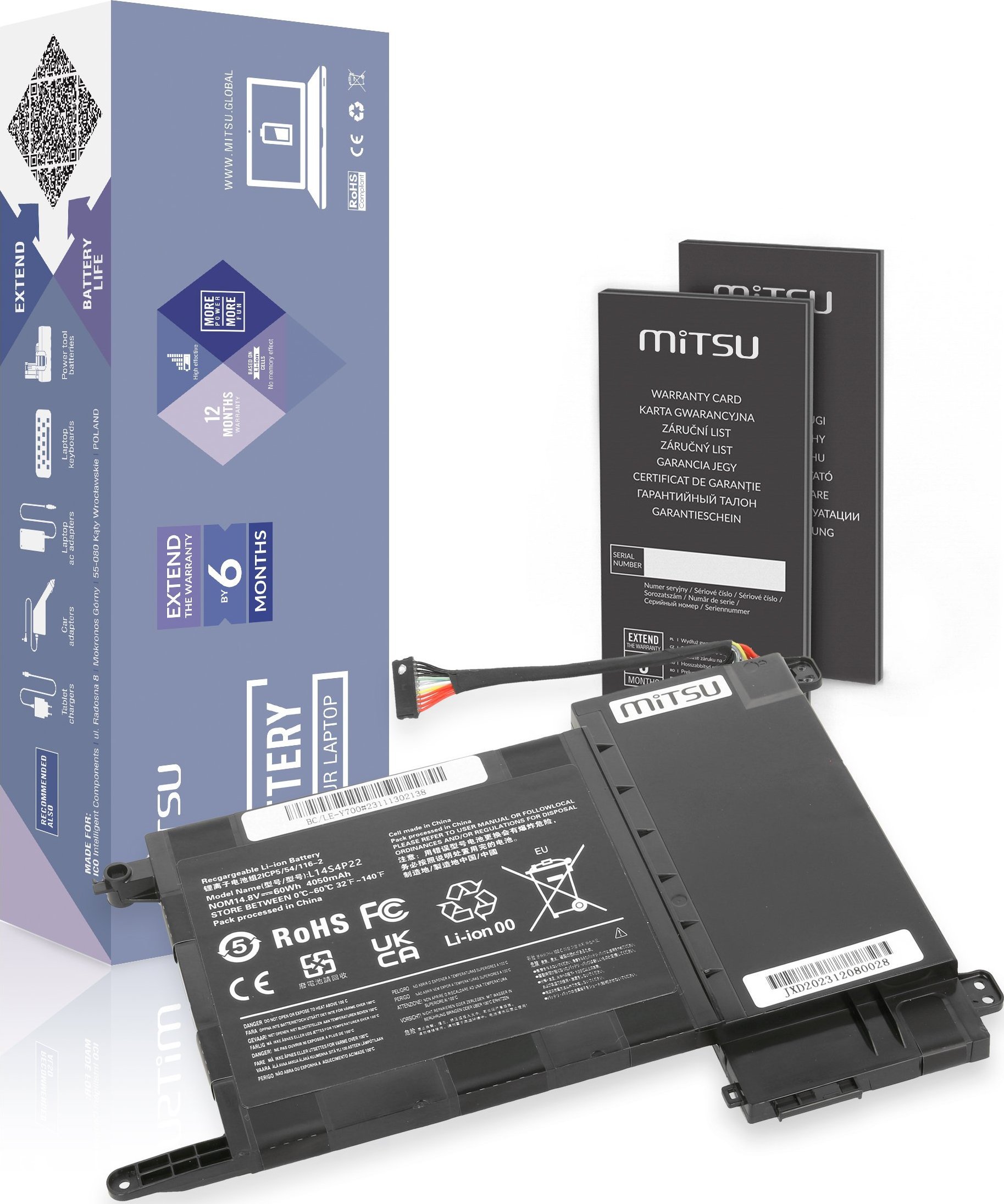 Bateria Mitsu Bateria L14S4P22 do Lenovo IdeaPad Y700-15ISK Y700