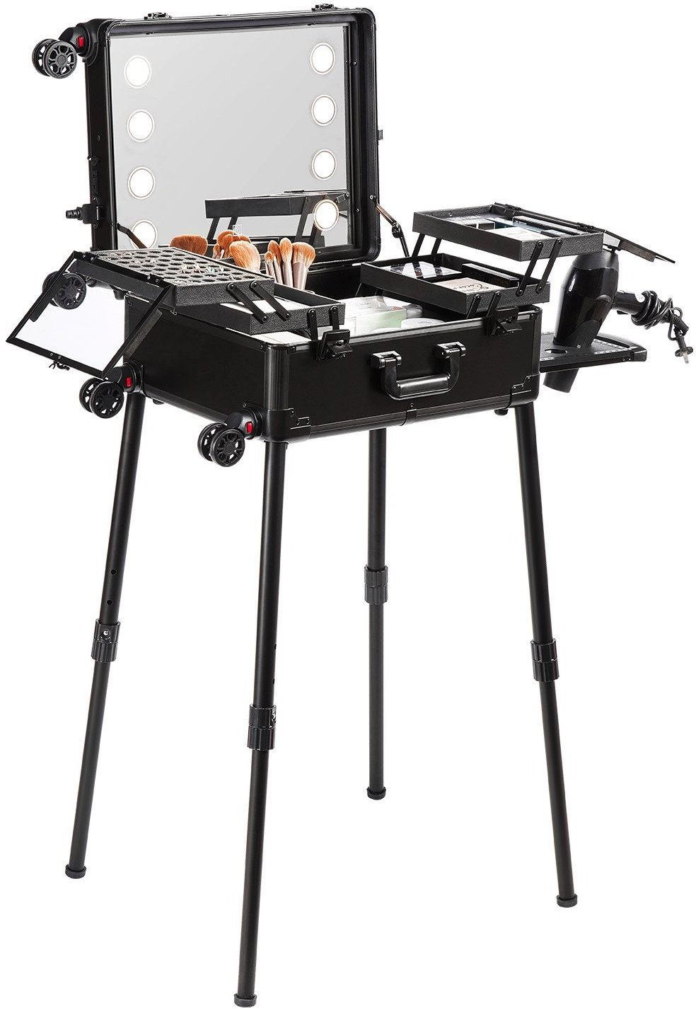 Walizka kosmetyczna do makijażu z lustrem i blokadą 4 półki