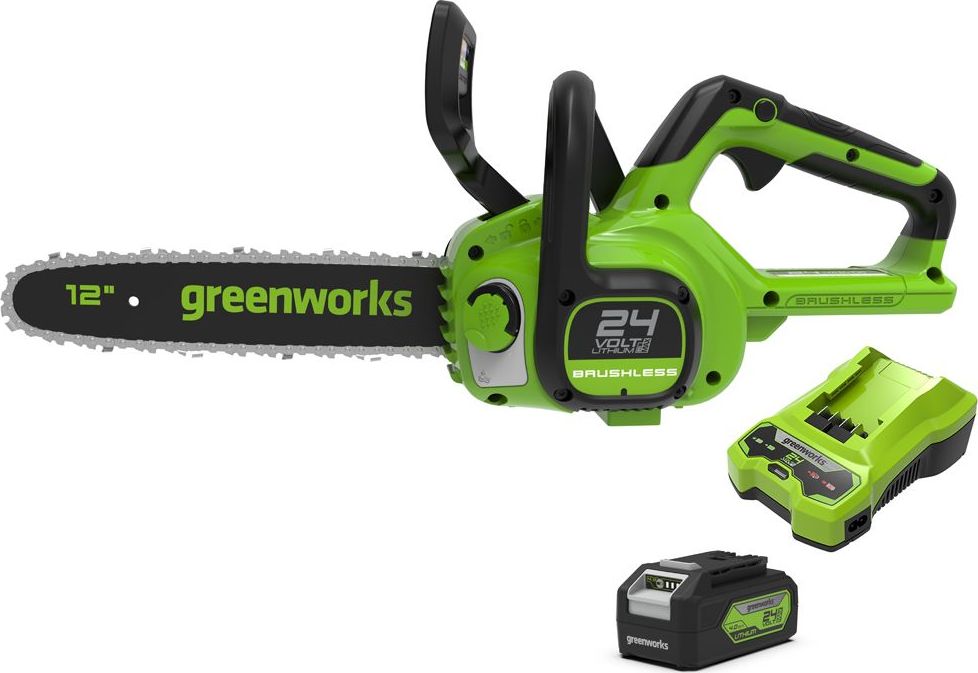 Piła łańcuchowa Greenworks 24V , zestaw ładowarka + aku 4Ah (GD24CS30K4)