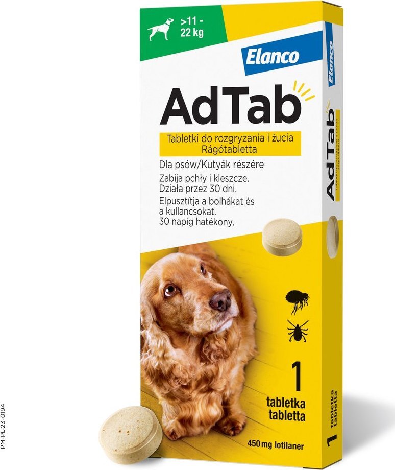 Elanco ELANCO AdTab 450mg tabletka na pchły i kleszcze dla psów >11 - 22 kg