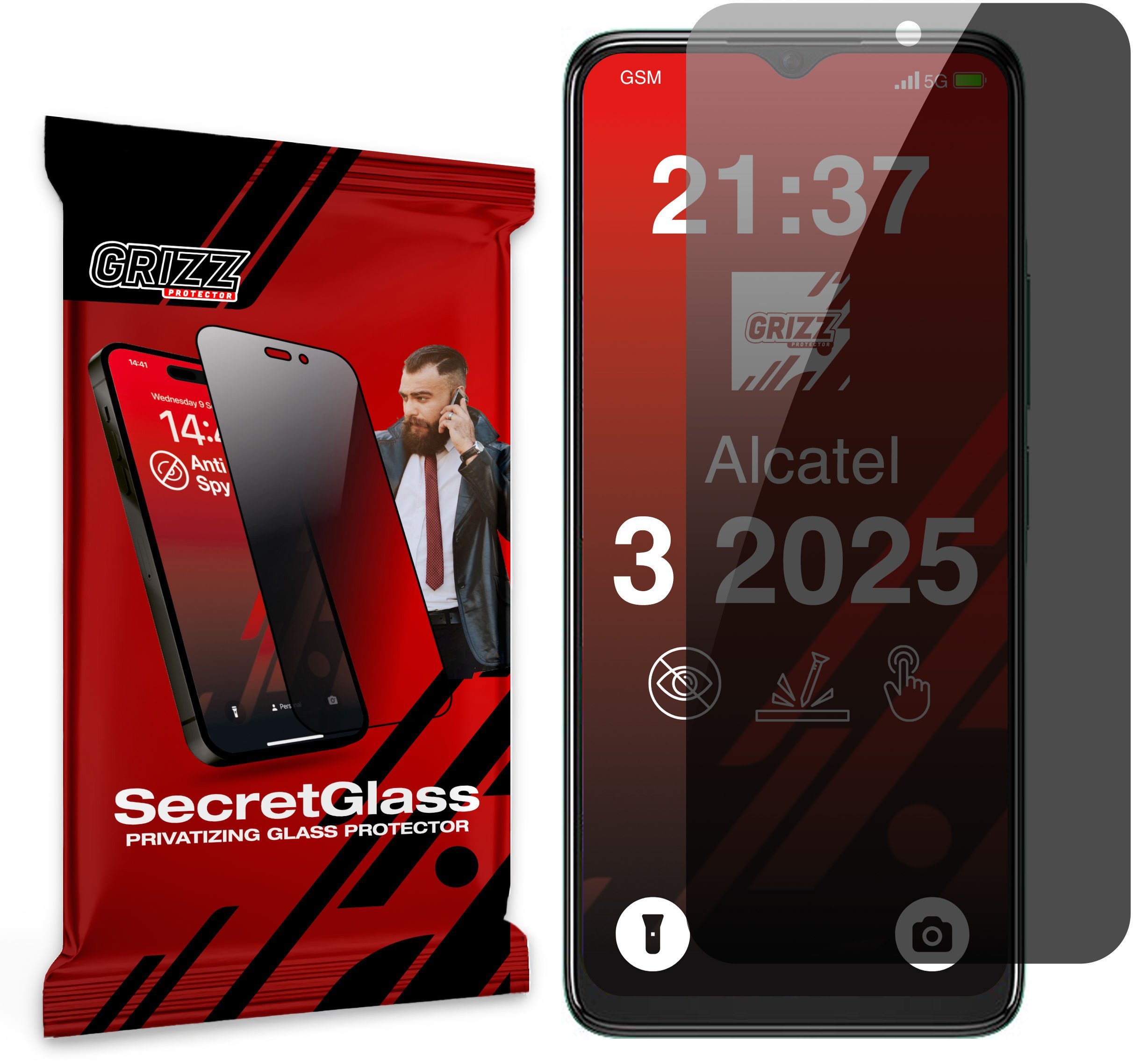 Matowe szkło prywatyzujące GrizzGlass SecretGlass do Alcatel 3 (2025)