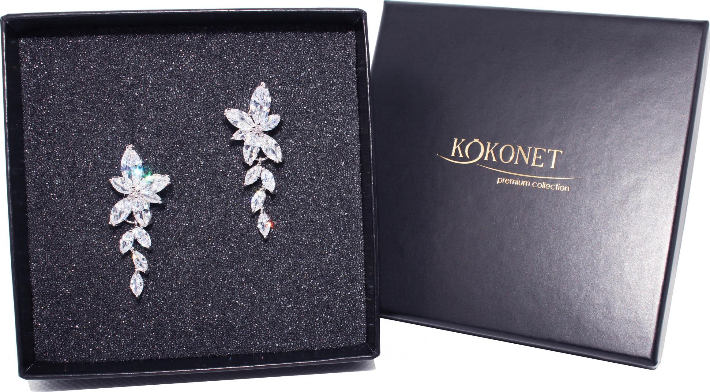 KOKONET kolczyki ślubne AAA wiszące srebrne z kamieniami