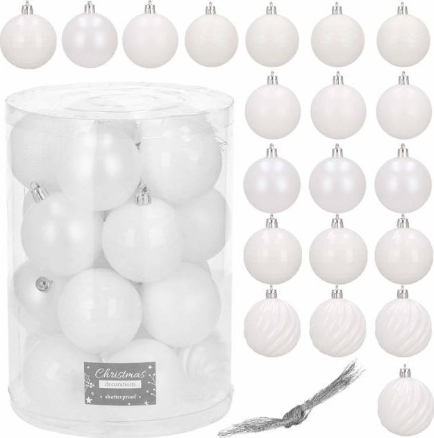 Springos Bombki choinkowe 20 szt. ozdoby świąteczne zestaw 6cm biały UNIWERSALNY