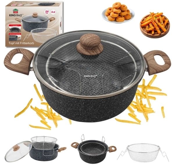 KingHoff GARNEK MARMUROWY Z KOSZEM DO SMAŻENIA KH-1985 4L