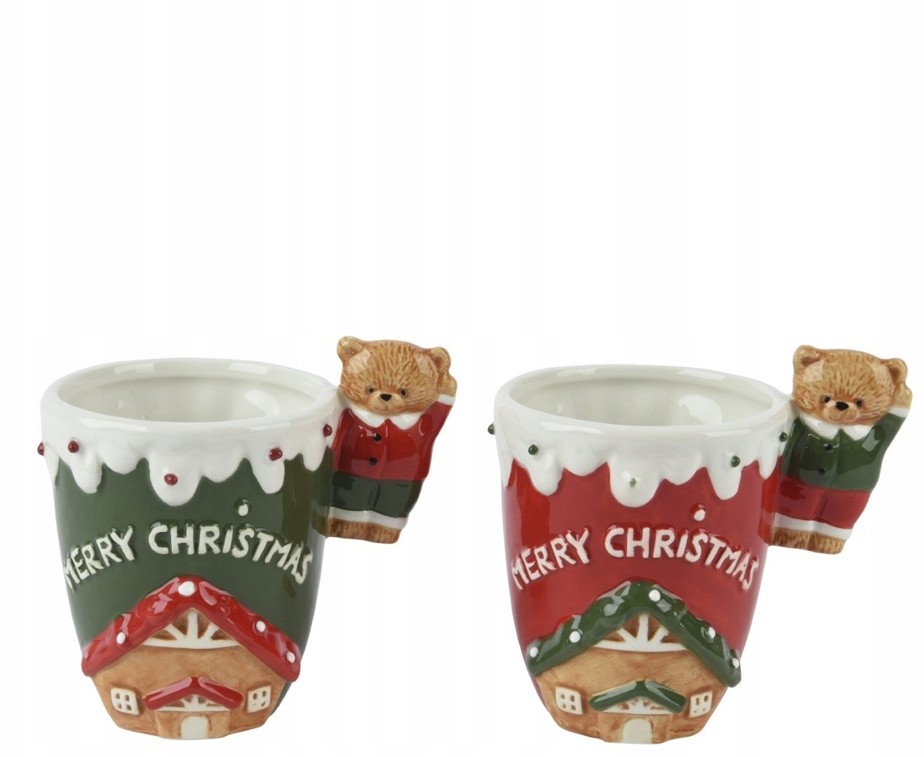 Kubek świąteczny z dolomitu ozdobne ucho duży czerwony biały 350 ml 1szt