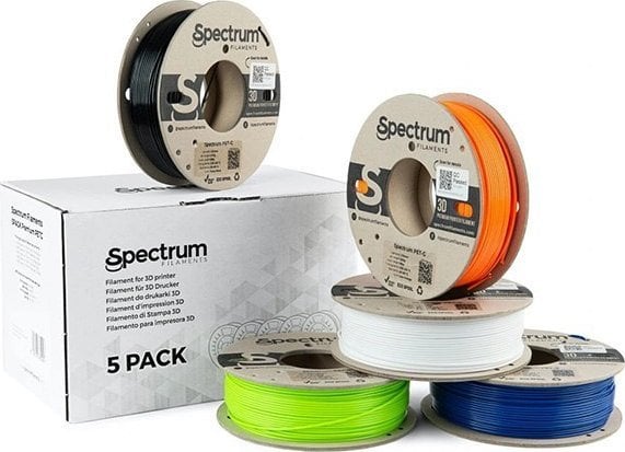 Spectrum Spectrum 3D filament, Premium PET-G, 1,75mm, 5x250g, 80748, mix Artic White, Deep Black, Lion Orange, Navy Blue, Lime Green