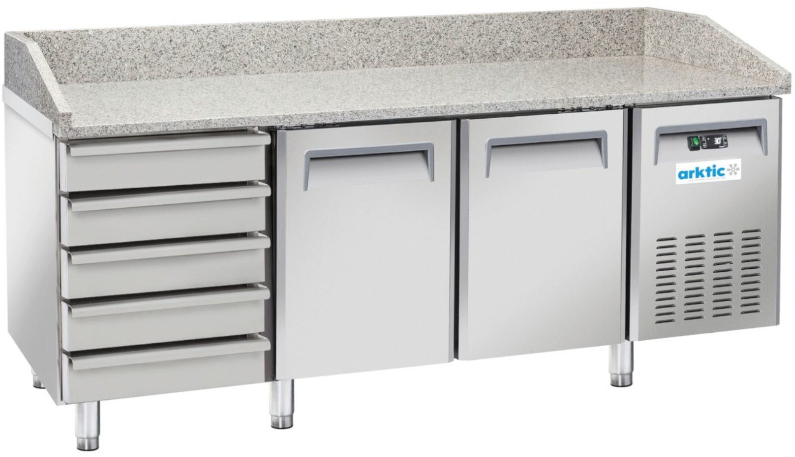 ARKTIC Stół chłodniczy do pizzy z granitowym blatem rantem 2 komory 6 szuflad 362 l 210 W