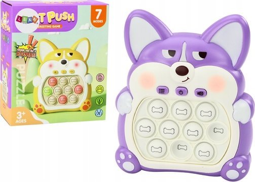 LeanToys Gra Zręcznościowa Konsola Pop-It Lisek 7 Trybów Gry Fioletowy Sensoryczna