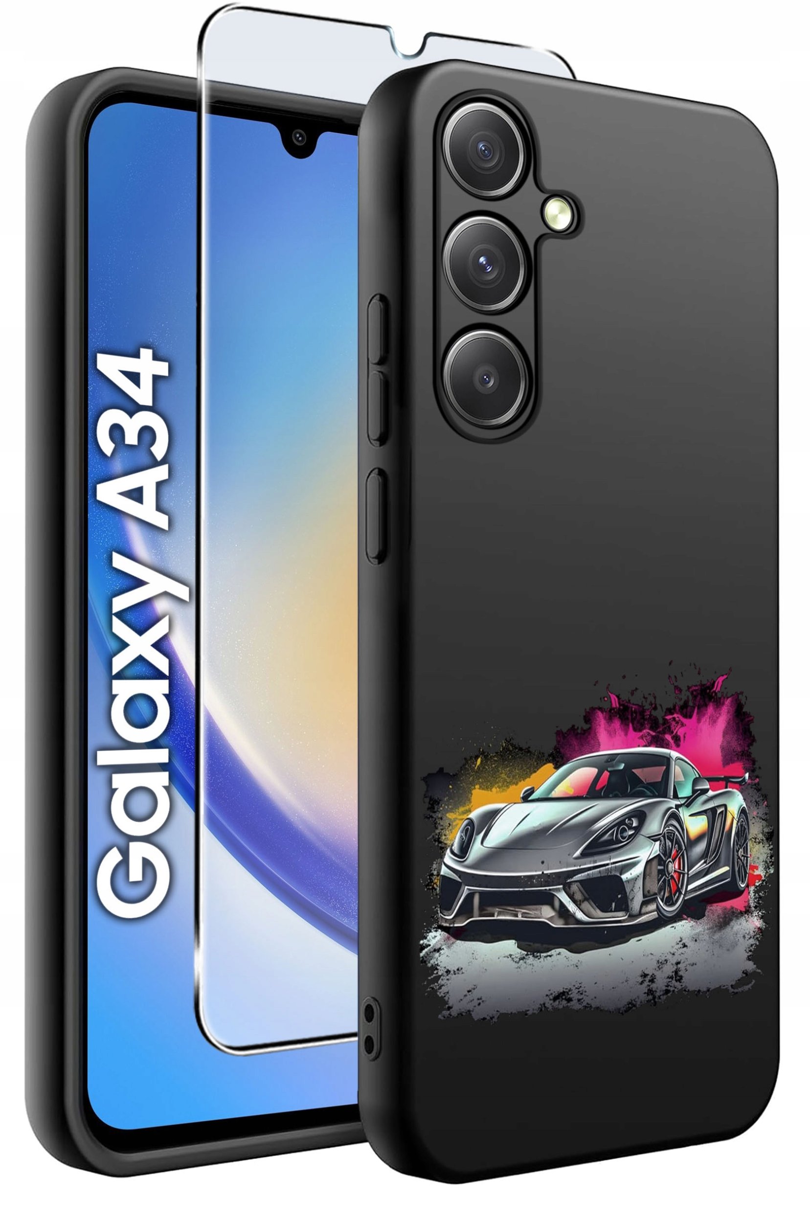 ETUI do Samsung A34 5G WZORY | SILIKONOWE MATT CASE + SZKŁO 9H