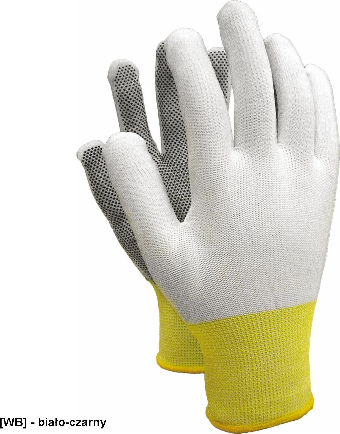 R.E.I.S. RTENA - Rękawice ochronne wykonane z poliestru (ścieg 13) z jednostronnym mikronakropieniem, dziane - biało-czarny 9