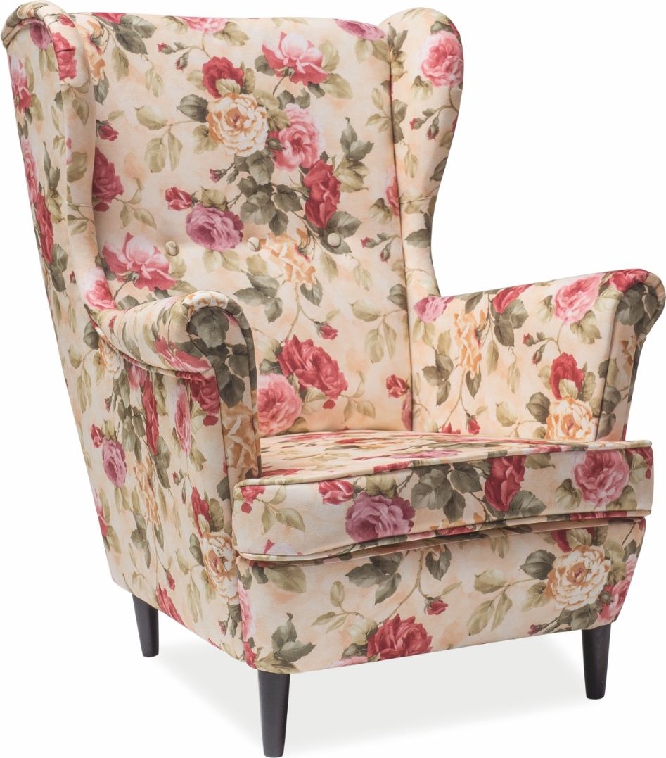 Signal Fotel LORD kwiecisty w stylu retro na drewnianych nogach SIGNAL