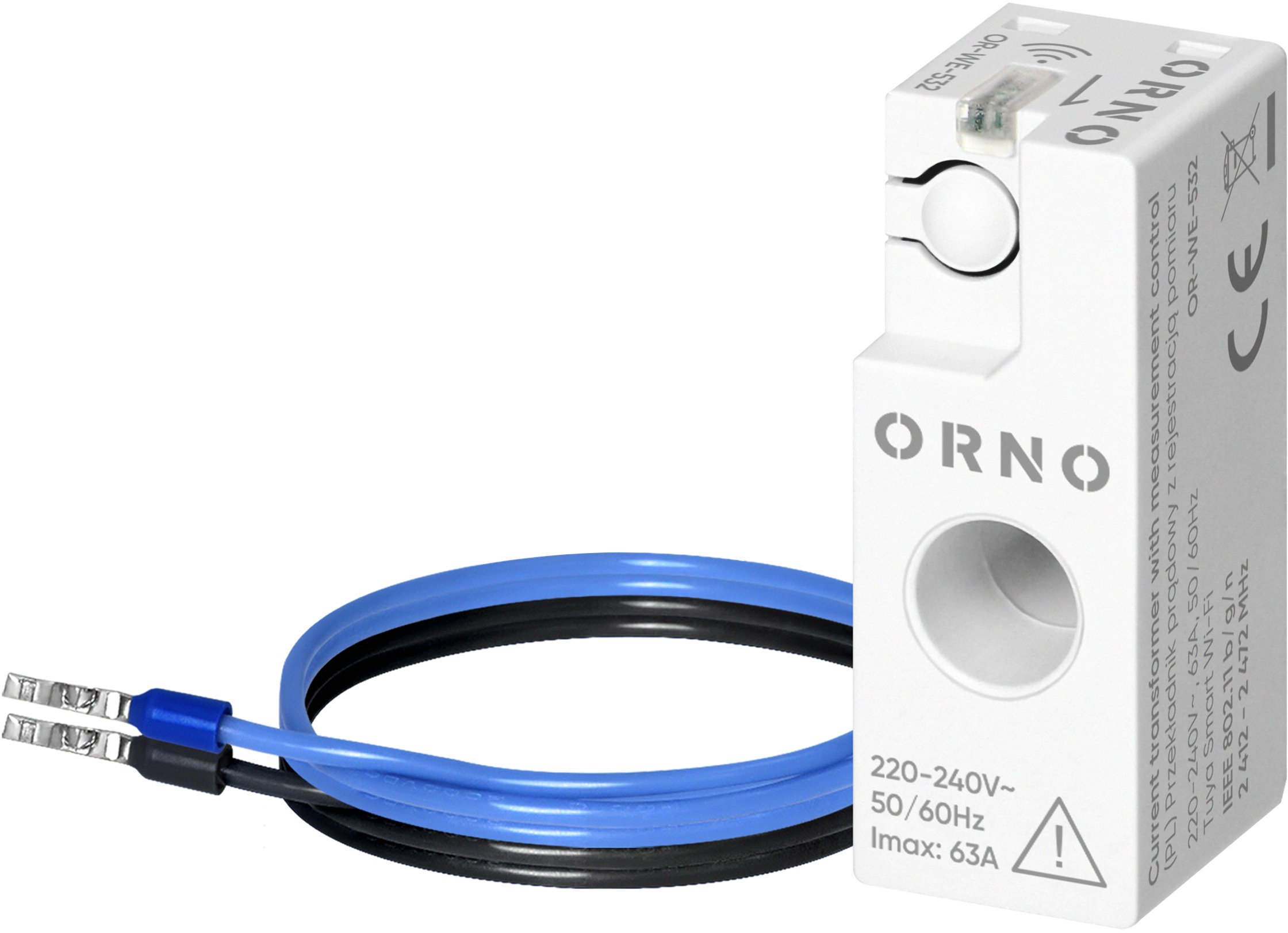 Przekładnik prądowy jednofazowy z rejestracją pomiaru, max. 250V/63A, Tuya Smart Wi-Fi,OR-WE-532