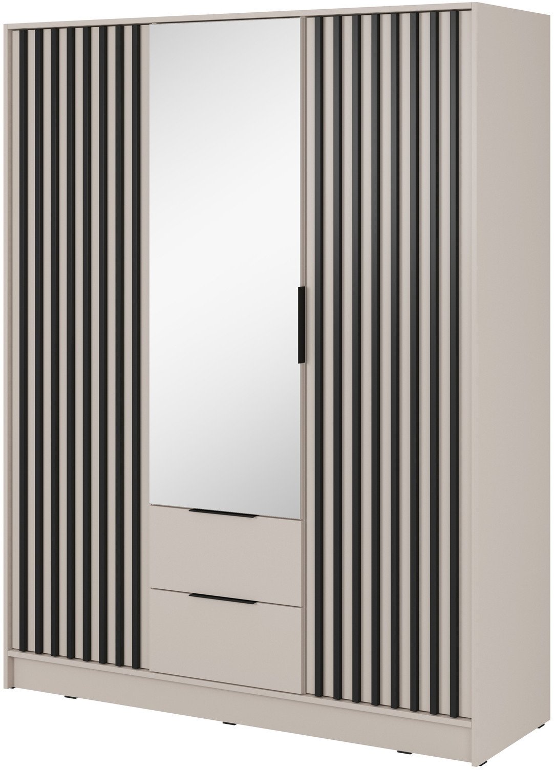 Szafa Stilo w kolorze cashmere trzydrzwiowa z lustrem i lamelami na froncie