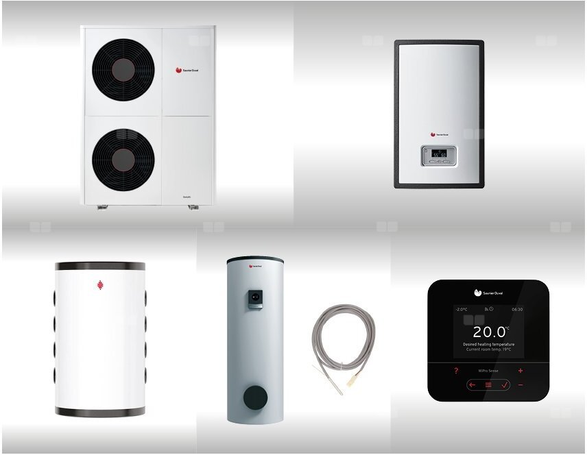Saunier Duval pakiet OZE: pompa ciepła GeniaAir Mono HA 10-6 O + stacja hydrauliczna HE 9-6 WB + regulator SRC 720 + zasobnik c.w.u. FEW 300 + zasobni