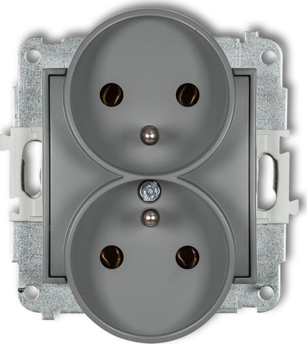 Karlik MINI Gniazdo podwójne z/u szary mat 27MGPR-2z