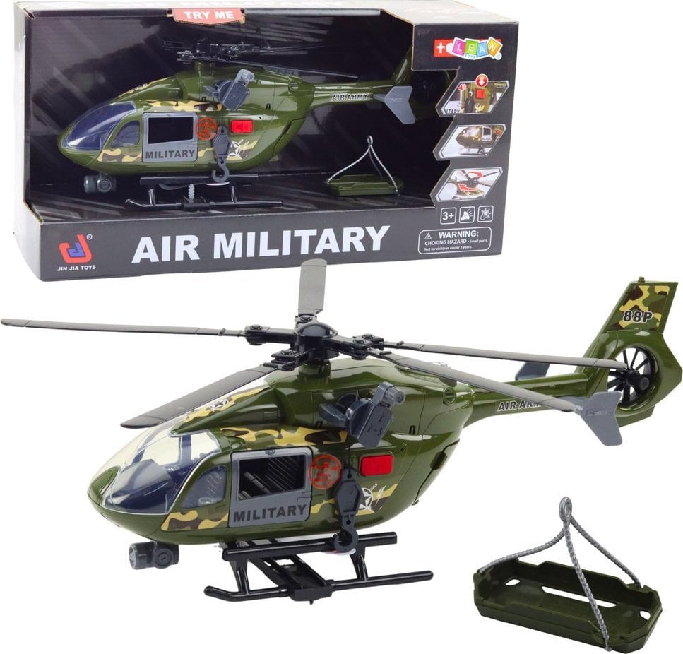 LeanToys Helikopter Wojskowy Militarny Hak Nosze Światła Dźwięki 1:12