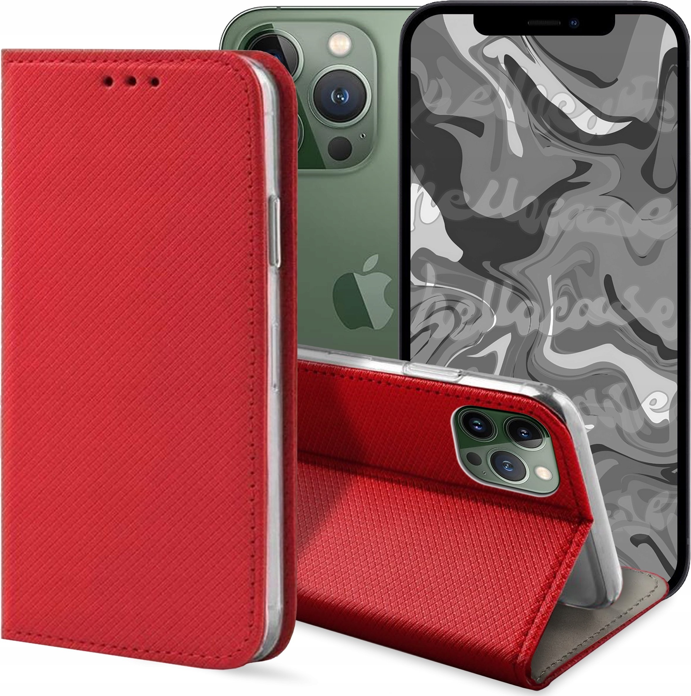 Hello Case ETUI Z KLAPKĄ DO iPhone 14 Pro Max CZERWONE ZAMYKANE MAGNETYCZNE
