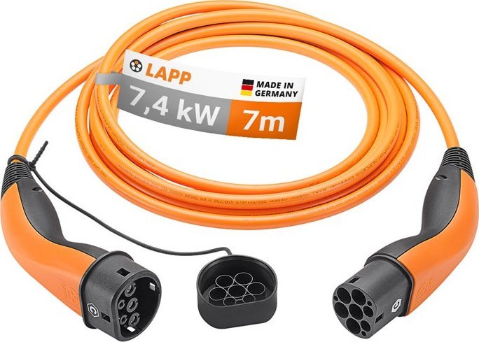 Kabel do ładowania samochodów LAPP Typu 2, do 7,4 kW, 7 m, pomarańczowy (5555934030)