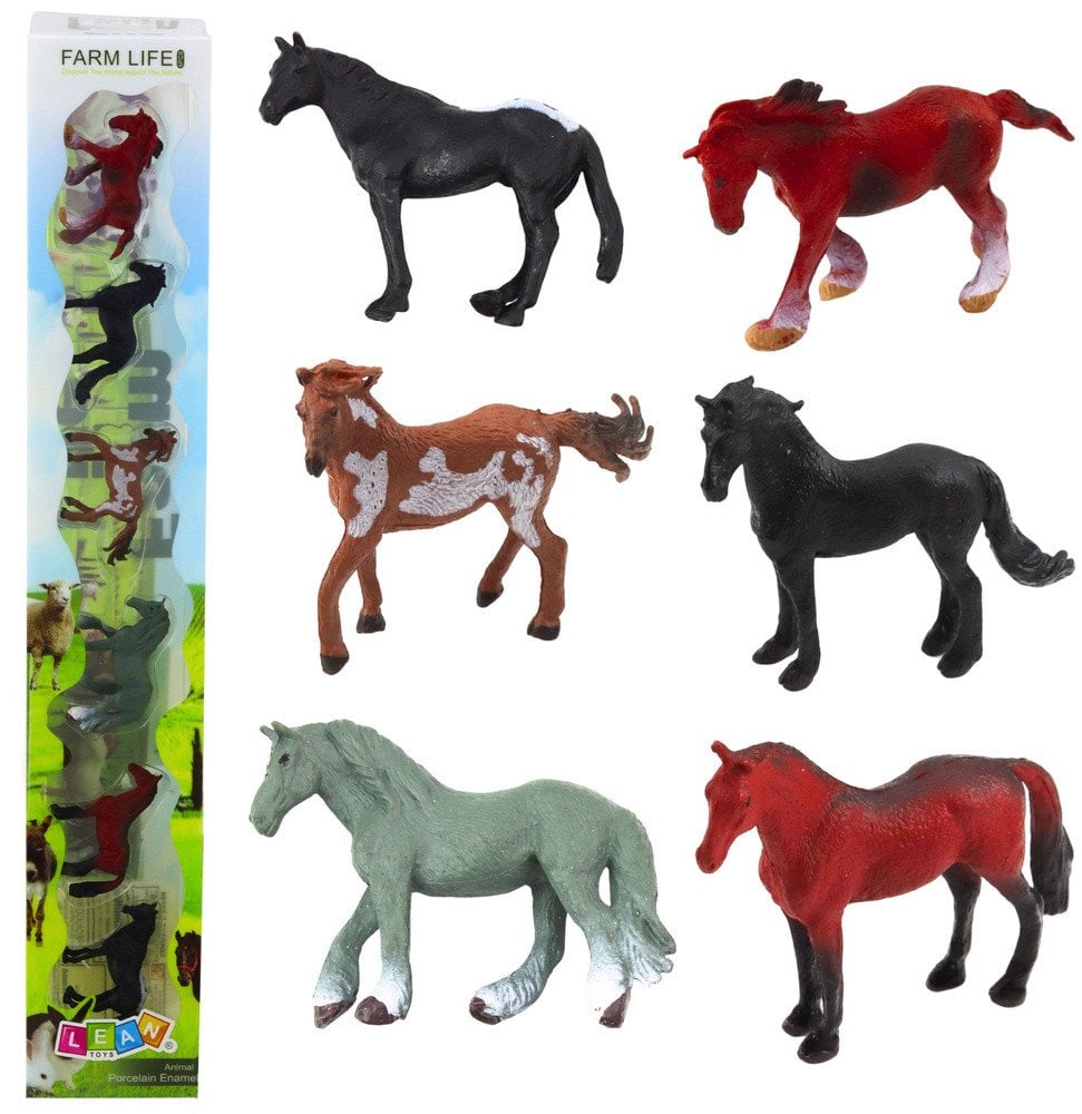 Zestaw Mini Figurki Konie Rasy Brązowy Czarny Szary 5-6cm 6szt