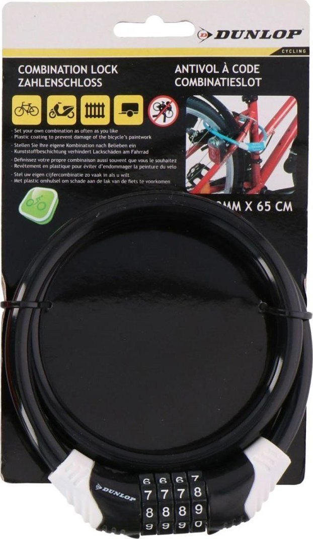 Dunlop Zapięcie rowerowe spiralne na szyfr 1,0x65cm Dunlop - czarny