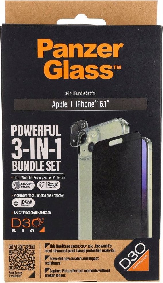 PanzerGlass PanzerGlass Privacy Bundle 3in1 iPhone 15 6.1" D3O Hardcase + Screen Protector UWF+ Lens 1136+1172+P2809