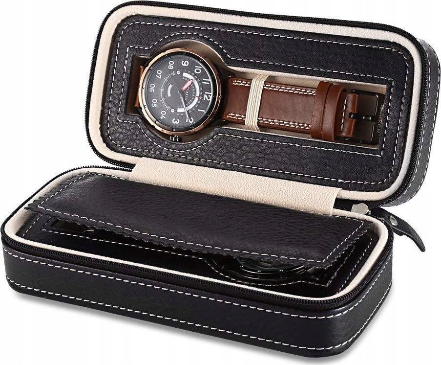 Korbi ETUI PODRÓŻNE NA 2 ZEGARKI CZARNE ORGANIZER C9