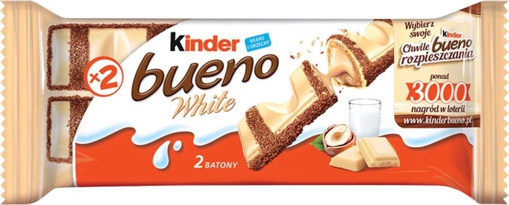 Kinder Bueno White Wafel w białej czekoladzie z mleczno-orzechowym nadzieniem 39 g (2 sztuki)