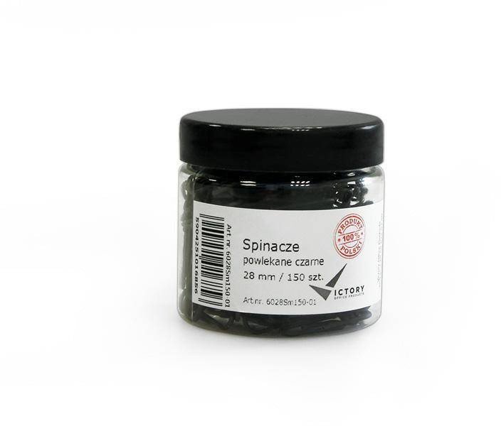 Victory Office Product SPINACZE BIUROWE VICTORY OFFICE 28MM 150 SZT. OKRĄGŁE POWLEKANE CZARNE SŁOIK MAŁY