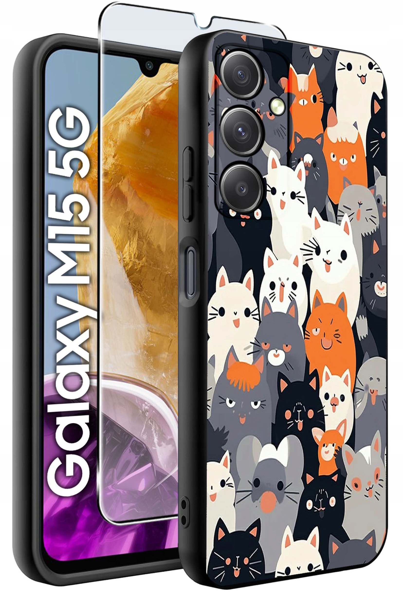 ETUI do Samsung M15 5G WZORY | SILIKONOWE MATT CASE + SZKŁO HARTOWANE 9H