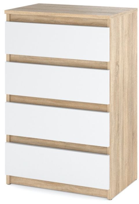 Komoda Hugo Szafka Z 4 Szufladami Salon Sypialnia Rtv Dąb Sonoma Biały Mat