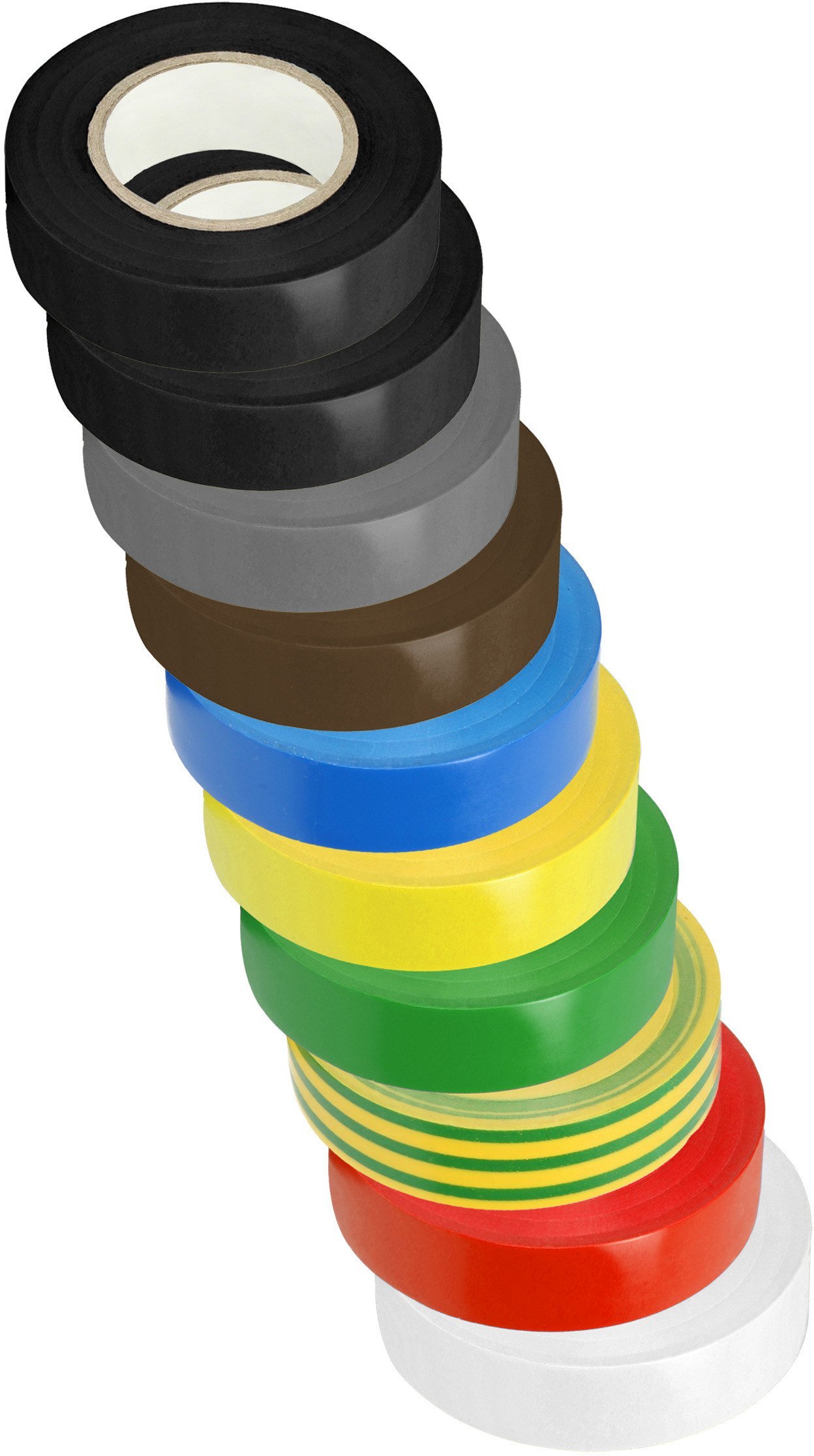 Zestaw 10 taśm 19mm, 2x czarna, szara, brązowa, niebieska, żółta, zielona, żółto-zielona, czerwona, biała, długość 20m