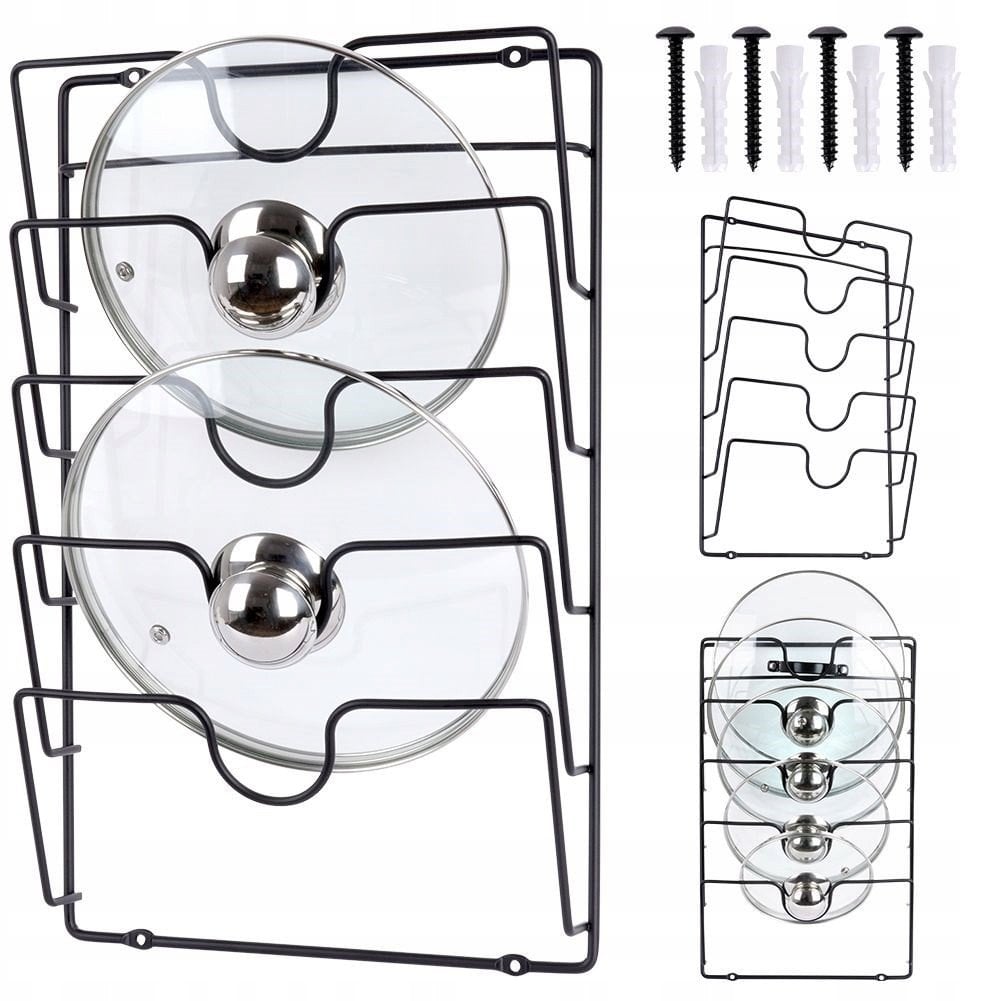 Wieszak uchwyt na pokrywki organizer metalowy czarny VILDE 569737
