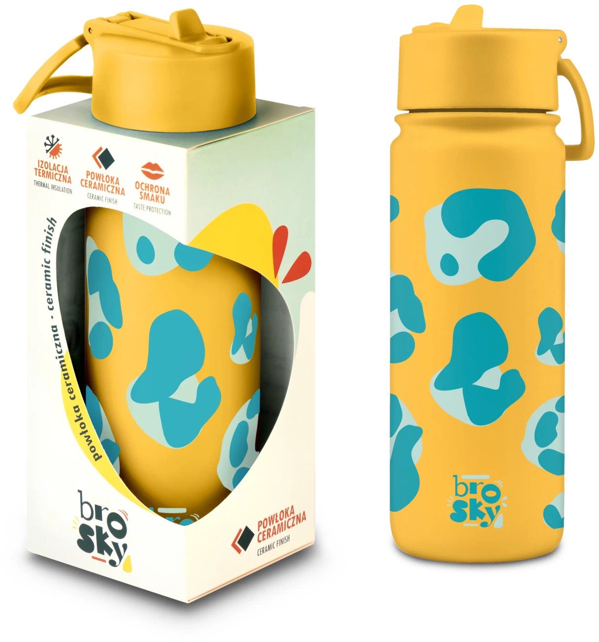 Brosky Wild Żółta butelka na wodę z nadrukiem w motyw zwierzęcy 550 ml