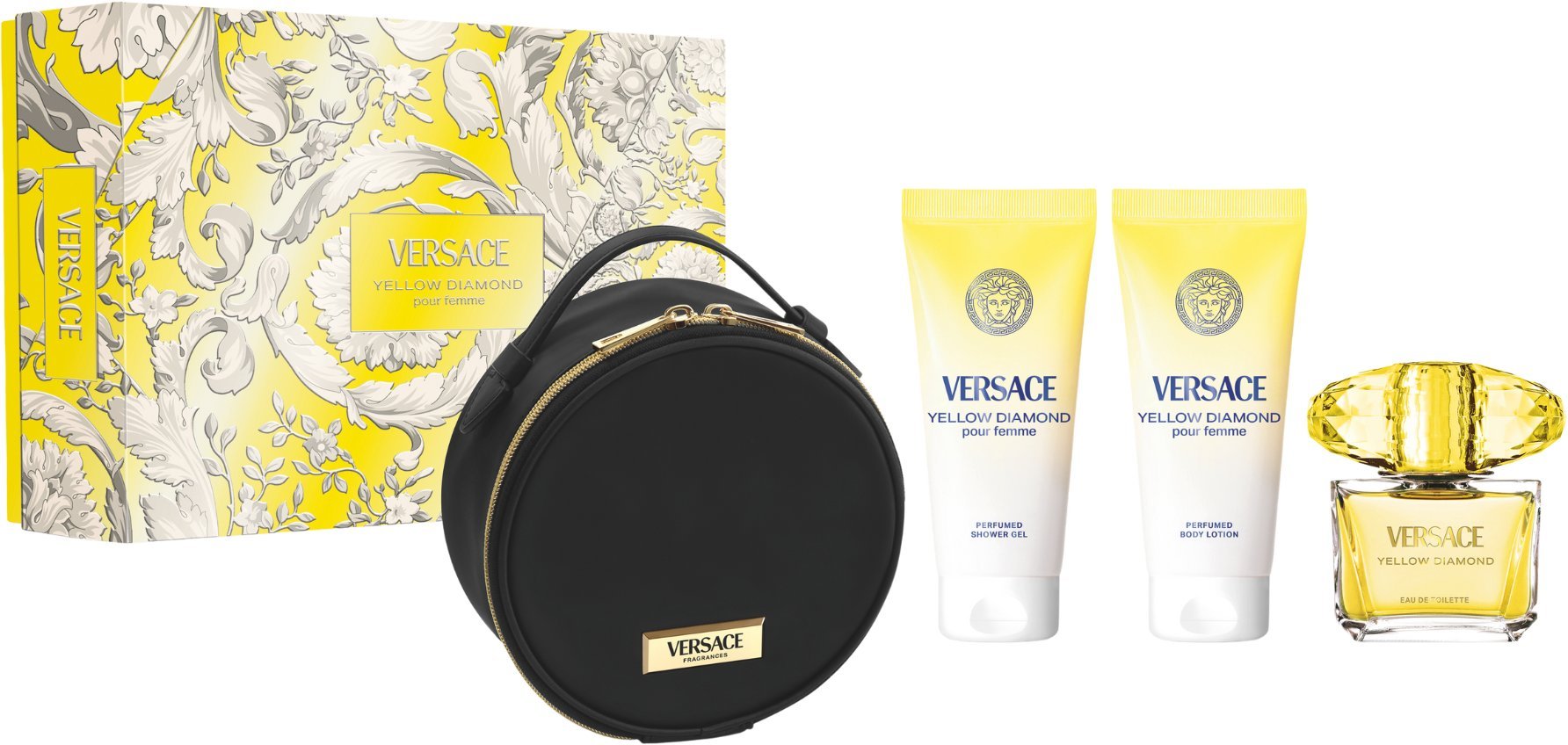 SET VERSACE Yellow Diamond Pour Femme EDT spray 90ml + SHOWER GEL 100ml + BODY LOTION 100ml + kosmetyczka