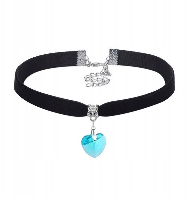 CHOKER KLASYCZNY NASZYJNIK z Kryształem SERCE WISIOREK Gotycki NIEBIESKI