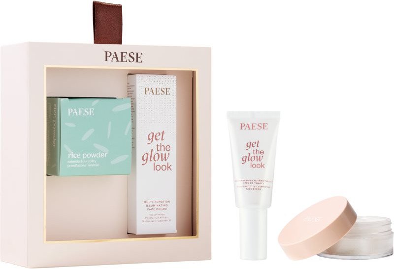 PAESE_SET All About The Base 1 Get The Glow Look rozświetlający krem do twarzy 30ml + Beauty Powder sypki puder jęczmienny 10g