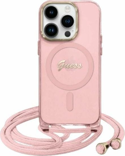 Guess Guess GUHMP16SHCTSGNSP iPhone 16 6.1" różowy/pink hardcase Crossbody Cord Script MagSafe