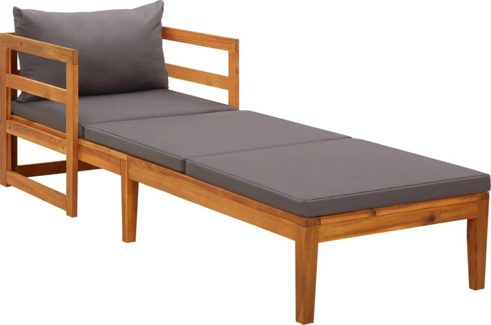 vidaXL Leżak z poduszkami, ciemnoszary, lite drewno akacjowe