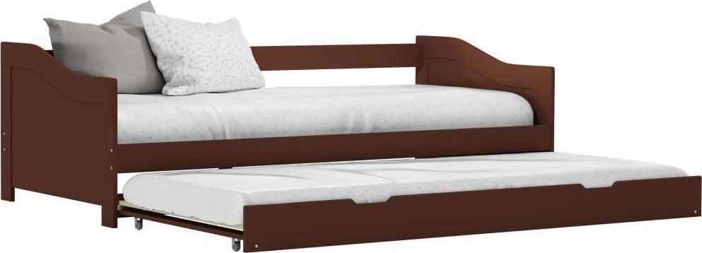 vidaXL Wysuwane łóżko, ciemny brąz, drewno sosnowe, 90x200 cm
